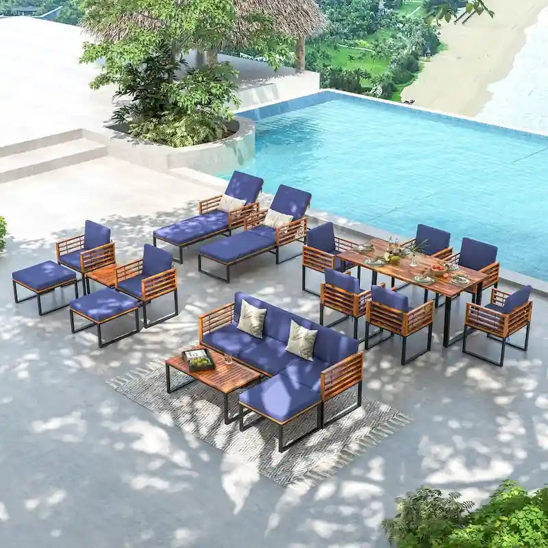 Costway 4pcs Patio Acacia Wood Chair Table Loveseat Cushioned - See Details