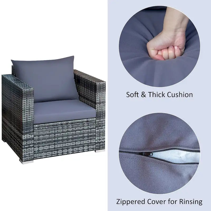 Costway 3 PCS Patio Rattan Furniture Bistro Set Cushioned Sofa Chair - See Details