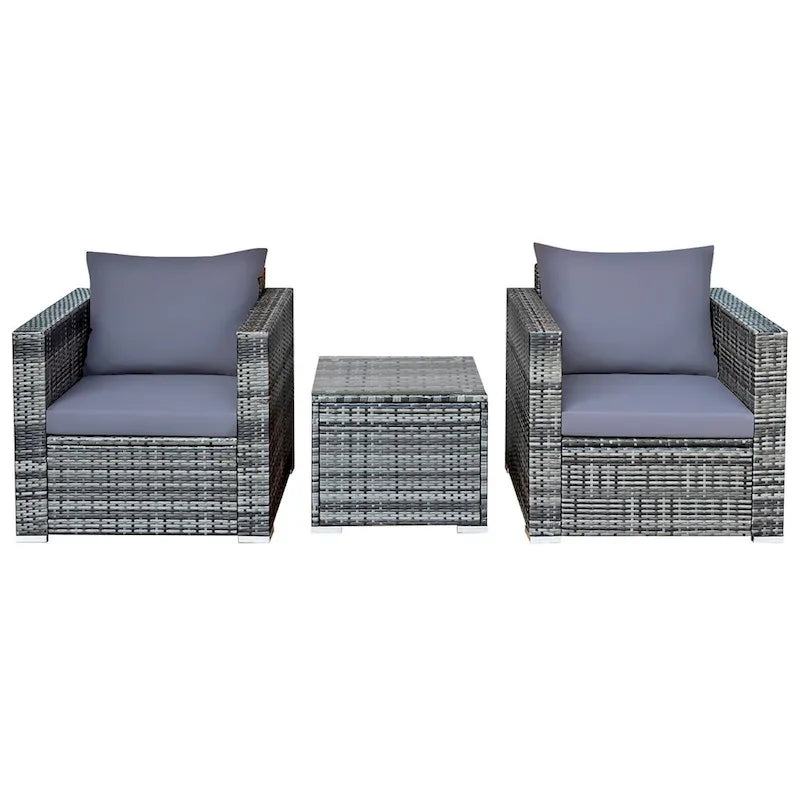 Costway 3 PCS Patio Rattan Furniture Bistro Set Cushioned Sofa Chair - See Details