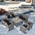 Gymax 8PCS Patio Outdoor Rattan Conversation Furniture Set w/ Black