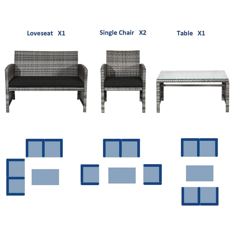 Gymax 8PCS Patio Outdoor Rattan Conversation Furniture Set w/ Black