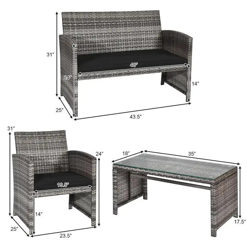 Gymax 8PCS Patio Outdoor Rattan Conversation Furniture Set w/ Black
