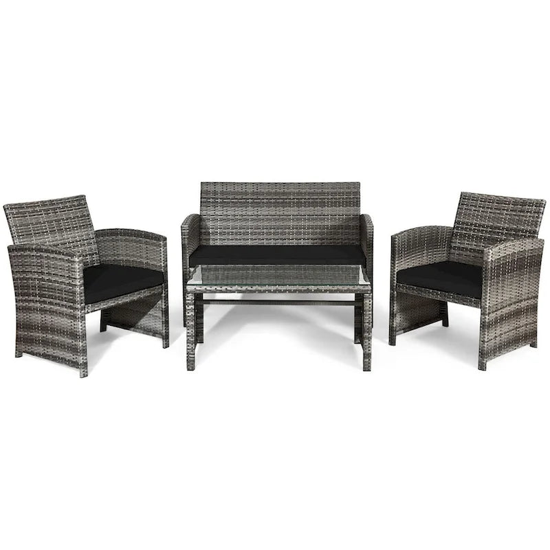 Gymax 8PCS Patio Outdoor Rattan Conversation Furniture Set w/ Black