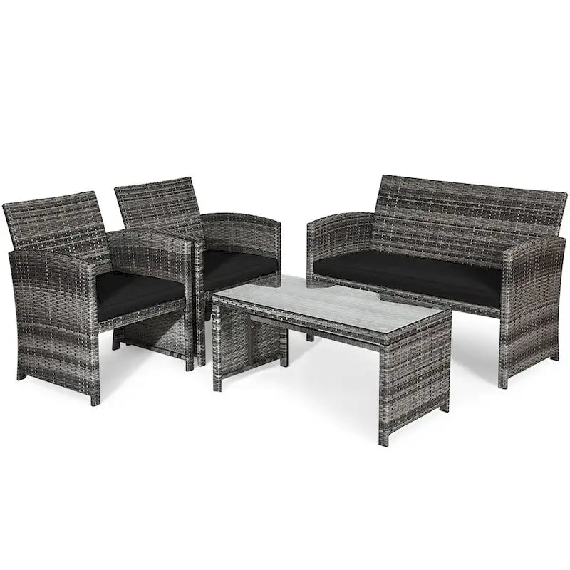 Gymax 8PCS Patio Outdoor Rattan Conversation Furniture Set w/ Black