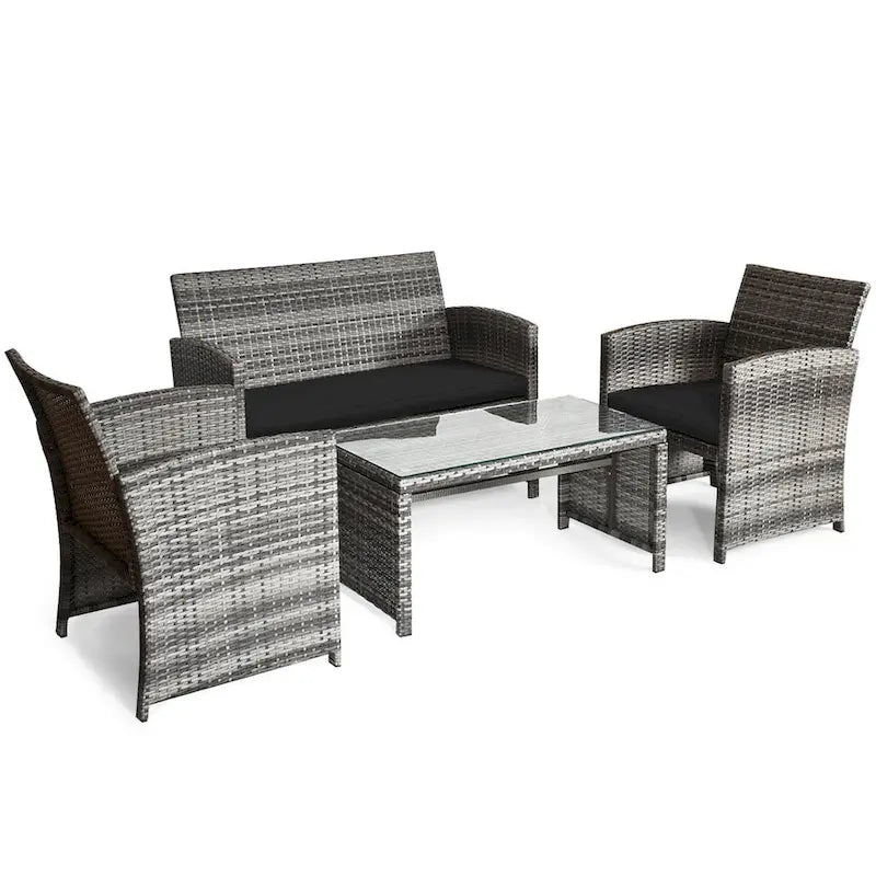 Gymax 8PCS Patio Outdoor Rattan Conversation Furniture Set w/ Black