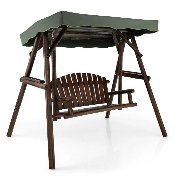 2-Person Outdoor Wooden Porch Swing with an Adjustable Canopy - 80  x 53.5  x 66  (L X W X H)