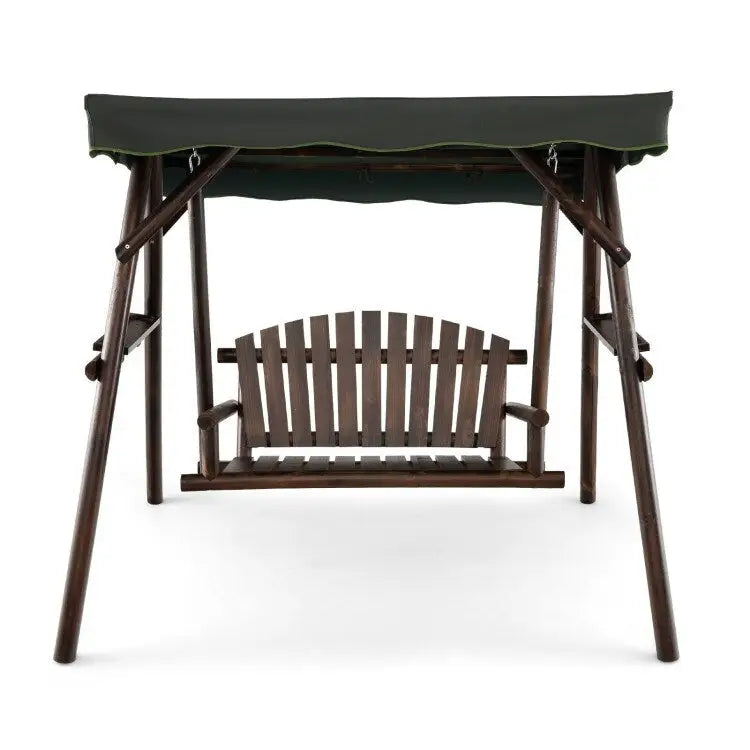 2-Person Outdoor Wooden Porch Swing with an Adjustable Canopy - 80  x 53.5  x 66  (L X W X H)