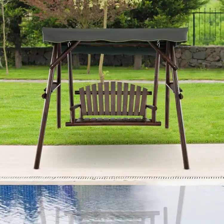 2-Person Outdoor Wooden Porch Swing with an Adjustable Canopy - 80  x 53.5  x 66  (L X W X H)