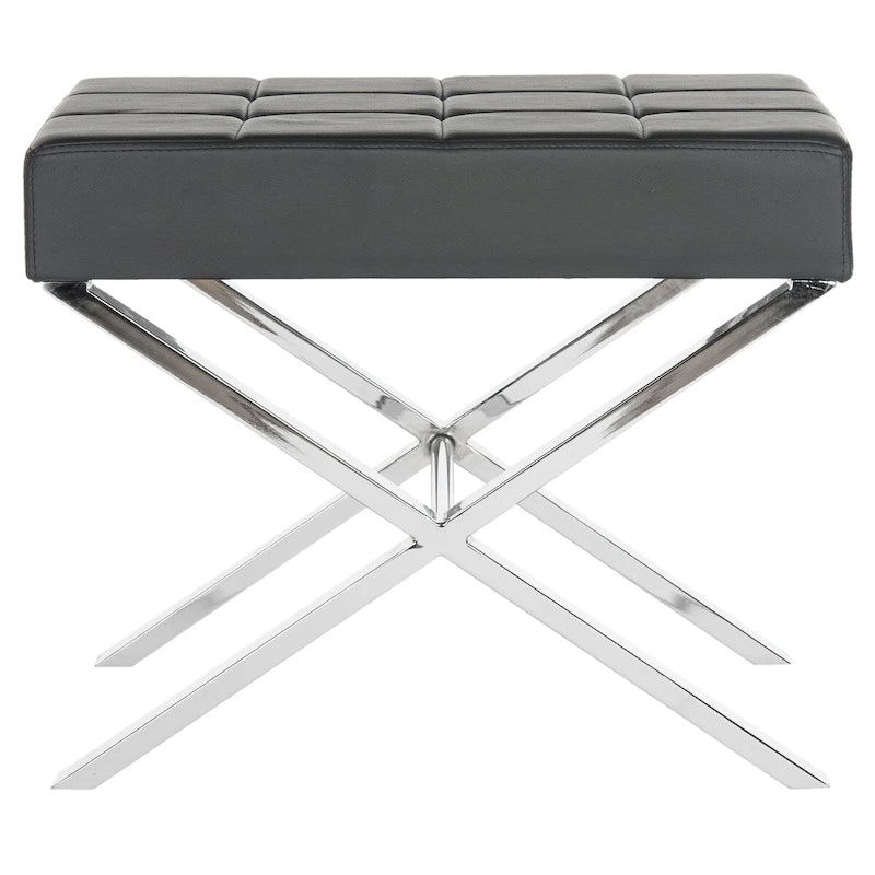 Modern Ottoman with Chrome Legs - Black and White