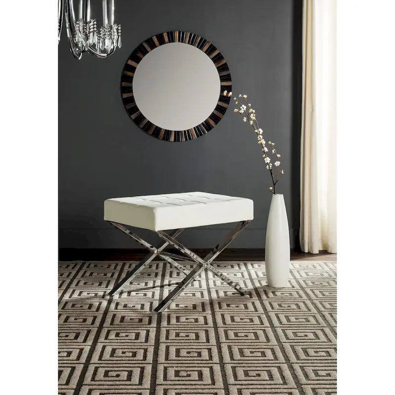 Modern Ottoman with Chrome Legs - Black and White
