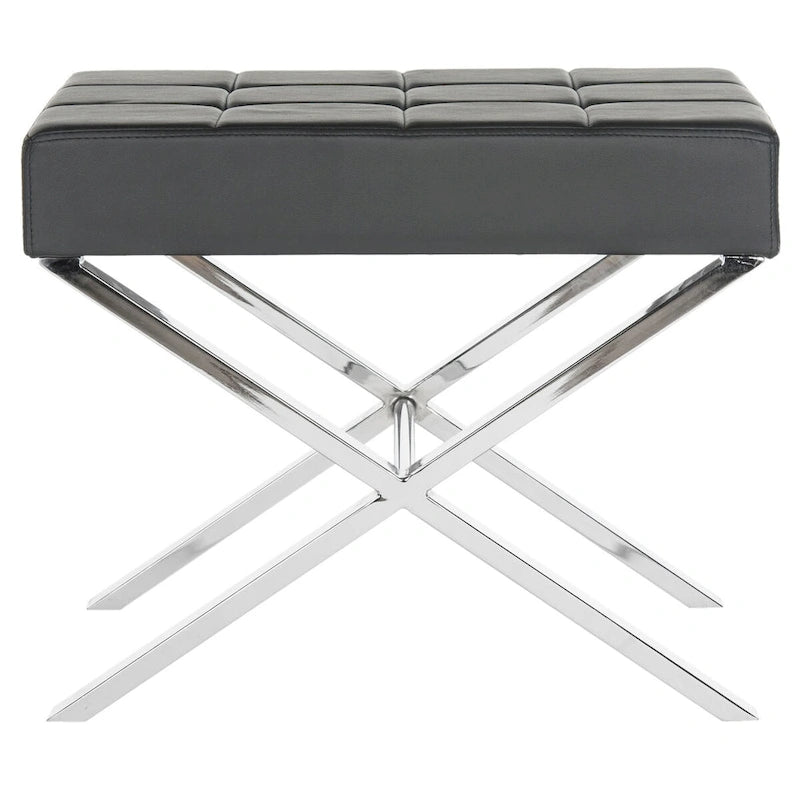 Modern Ottoman with Chrome Legs - Black and White