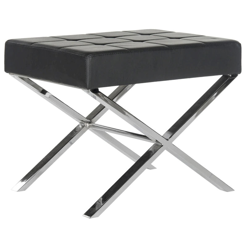 Modern Ottoman with Chrome Legs - Black and White