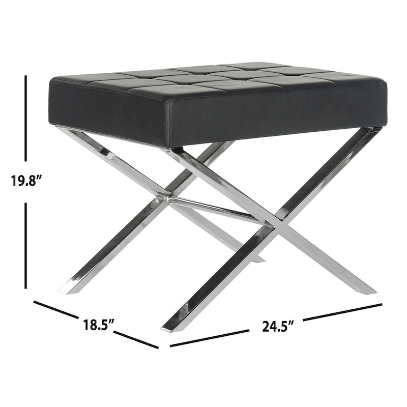Modern Ottoman with Chrome Legs - Black and White