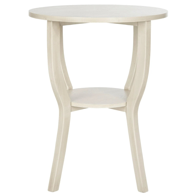 Round Accent Table with Bottom Shelf - White Washed, Ash Grey, Barn Blue, Honey Natural