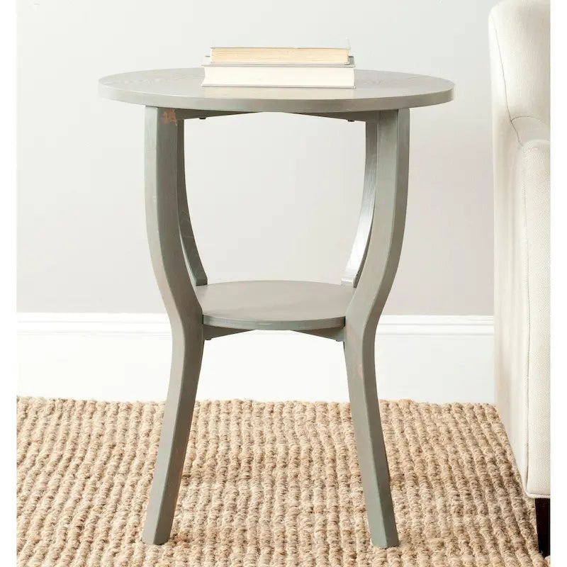 Round Accent Table with Bottom Shelf - White Washed, Ash Grey, Barn Blue, Honey Natural