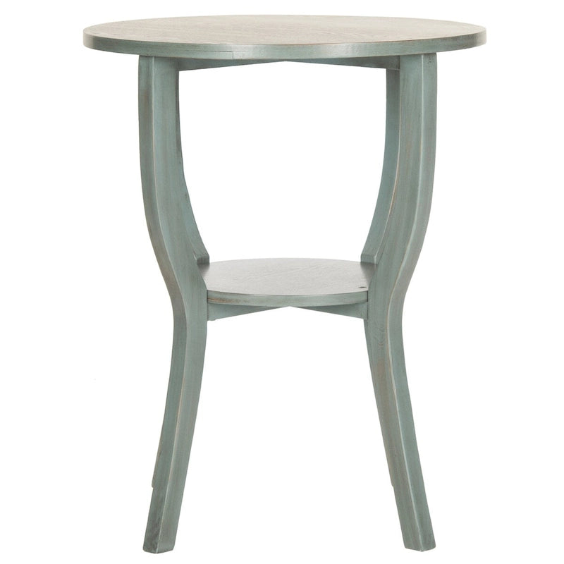 Round Accent Table with Bottom Shelf - White Washed, Ash Grey, Barn Blue, Honey Natural