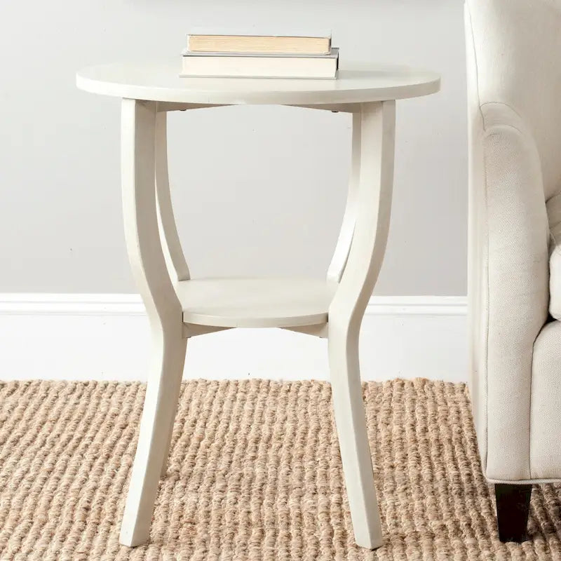 Round Accent Table with Bottom Shelf - White Washed, Ash Grey, Barn Blue, Honey Natural