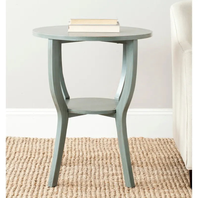 Round Accent Table with Bottom Shelf - White Washed, Ash Grey, Barn Blue, Honey Natural