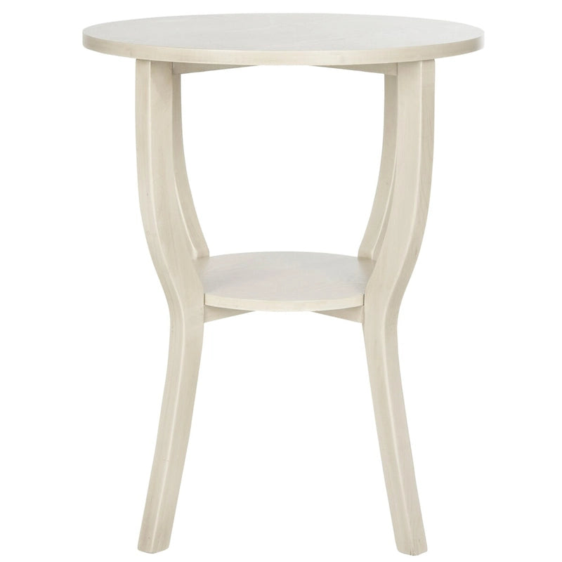 Round Accent Table with Bottom Shelf - White Washed, Ash Grey, Barn Blue, Honey Natural