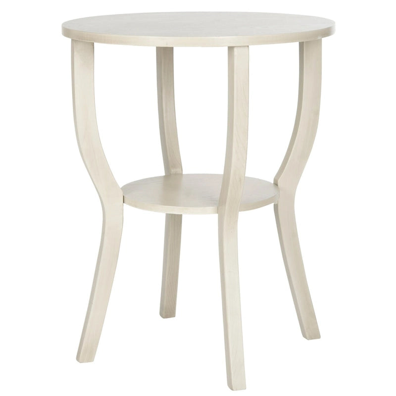 Round Accent Table with Bottom Shelf - White Washed, Ash Grey, Barn Blue, Honey Natural