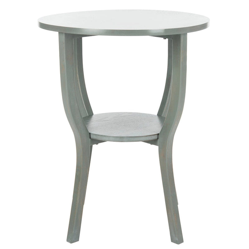 Round Accent Table with Bottom Shelf - White Washed, Ash Grey, Barn Blue, Honey Natural