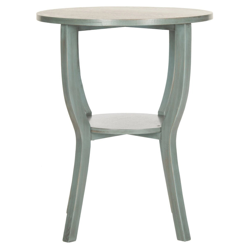 Round Accent Table with Bottom Shelf - White Washed, Ash Grey, Barn Blue, Honey Natural