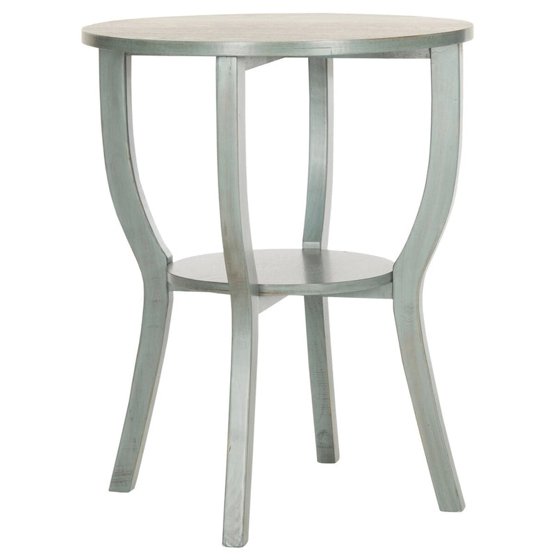 Round Accent Table with Bottom Shelf - White Washed, Ash Grey, Barn Blue, Honey Natural