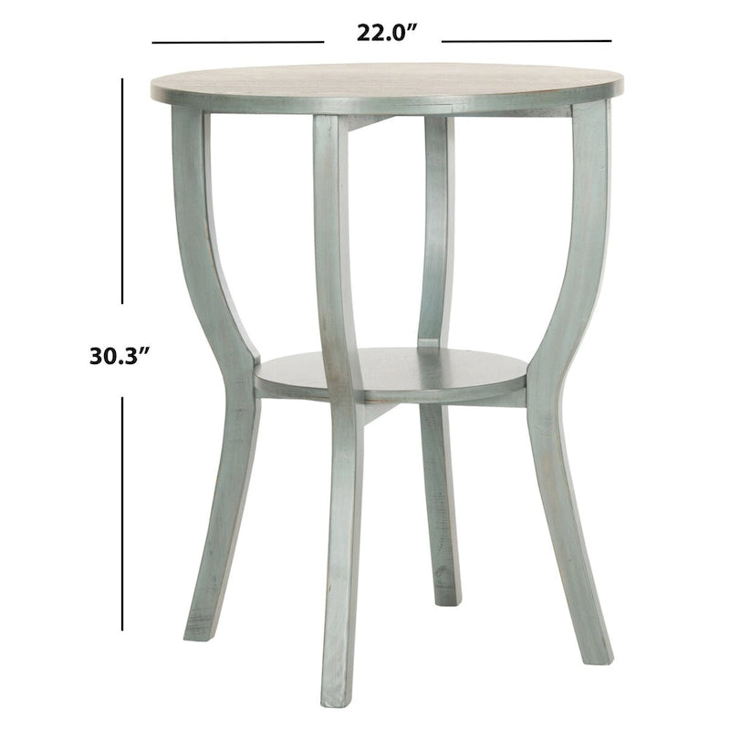 Round Accent Table with Bottom Shelf - White Washed, Ash Grey, Barn Blue, Honey Natural