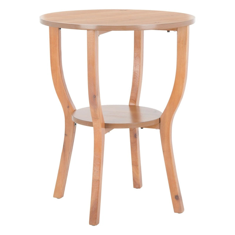 Round Accent Table with Bottom Shelf - White Washed, Ash Grey, Barn Blue, Honey Natural