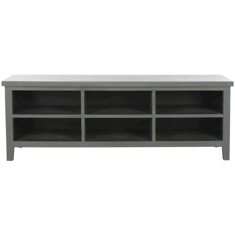 Low Media Stand with 6 Drawers - Ash Grey, White, and Oak