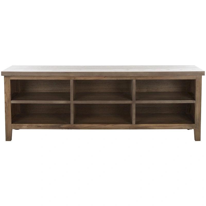 Low Media Stand with 6 Drawers - Ash Grey, White, and Oak