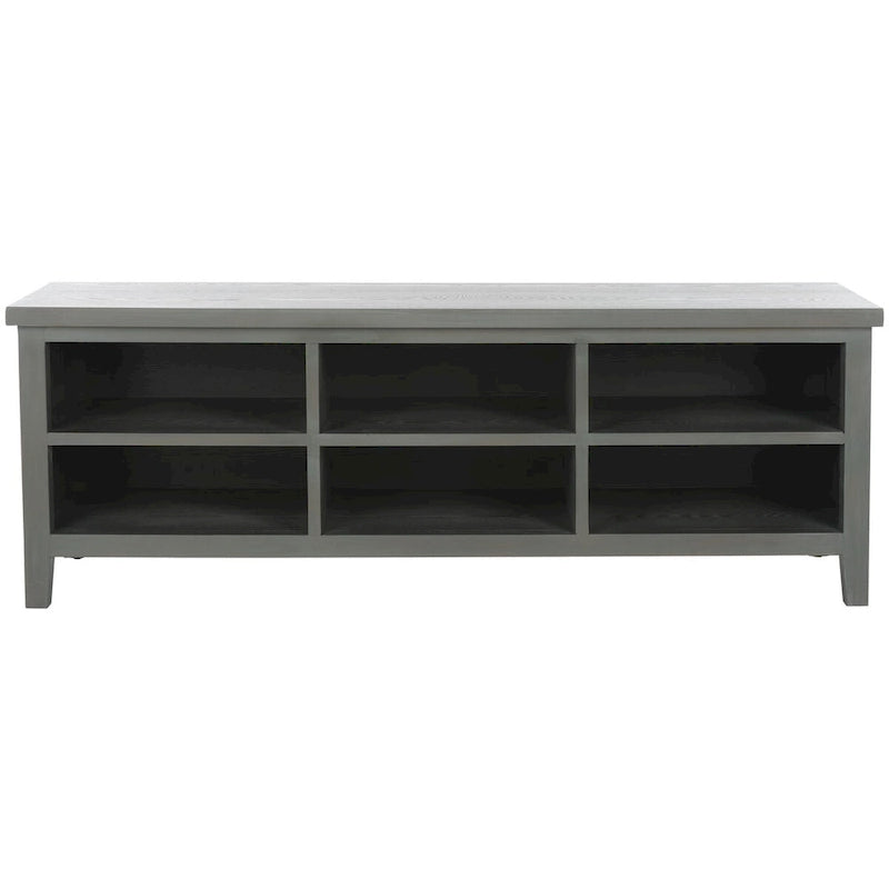Low Media Stand with 6 Drawers - Ash Grey, White, and Oak