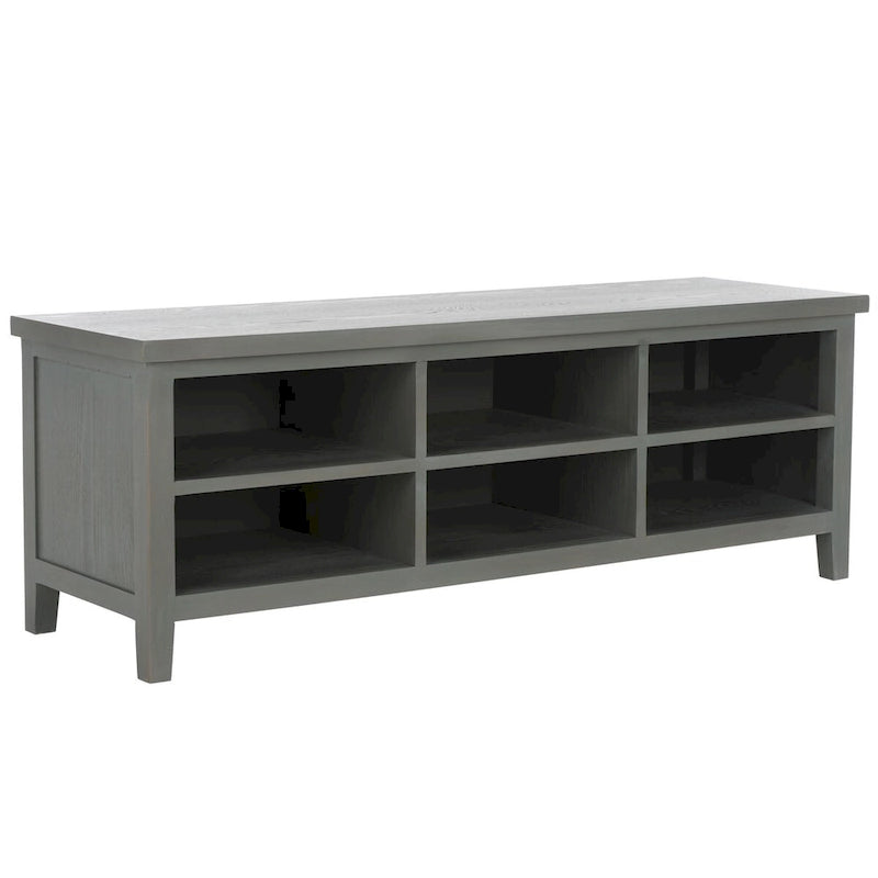 Low Media Stand with 6 Drawers - Ash Grey, White, and Oak
