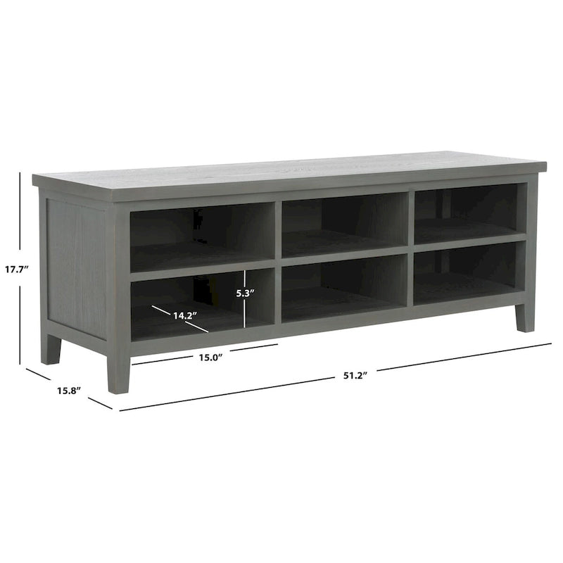 Low Media Stand with 6 Drawers - Ash Grey, White, and Oak
