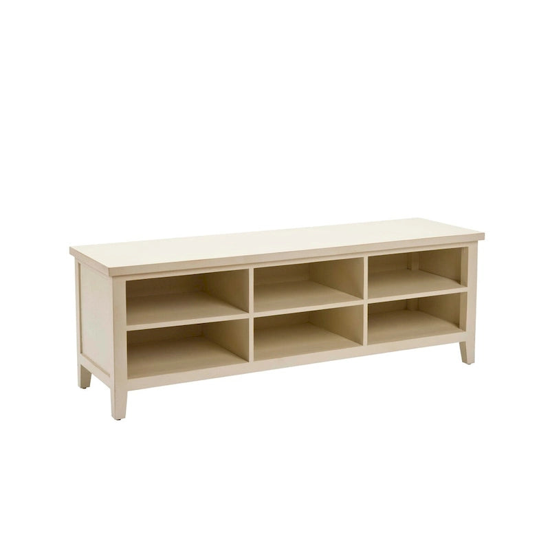 Low Media Stand with 6 Drawers - Ash Grey, White, and Oak