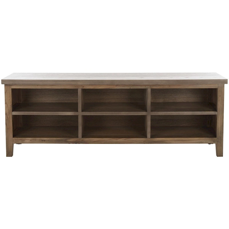 Low Media Stand with 6 Drawers - Ash Grey, White, and Oak