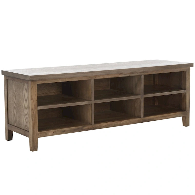 Low Media Stand with 6 Drawers - Ash Grey, White, and Oak