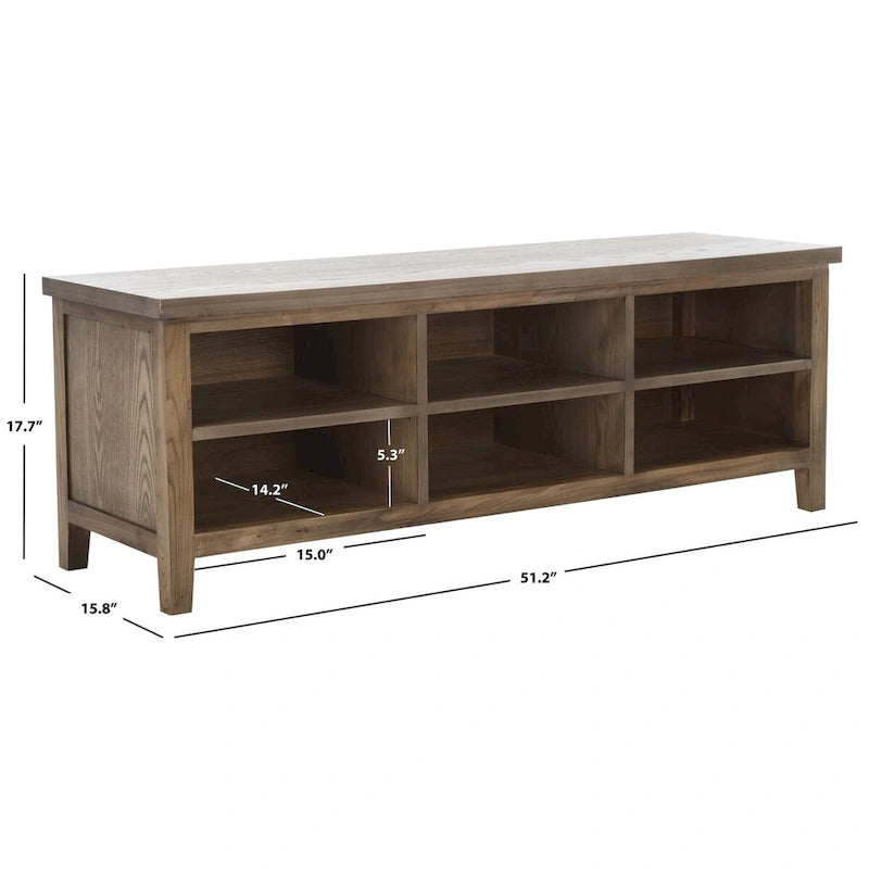 Low Media Stand with 6 Drawers - Ash Grey, White, and Oak