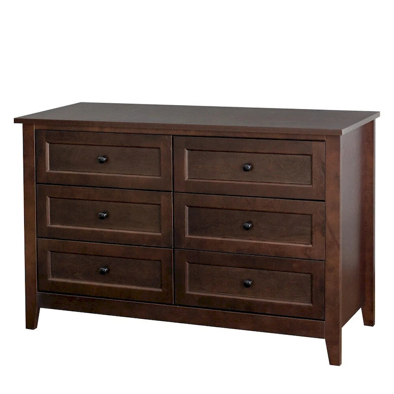 6-Drawer Dresser Storage Cabinet with Retro Round Handles - Auburn and White