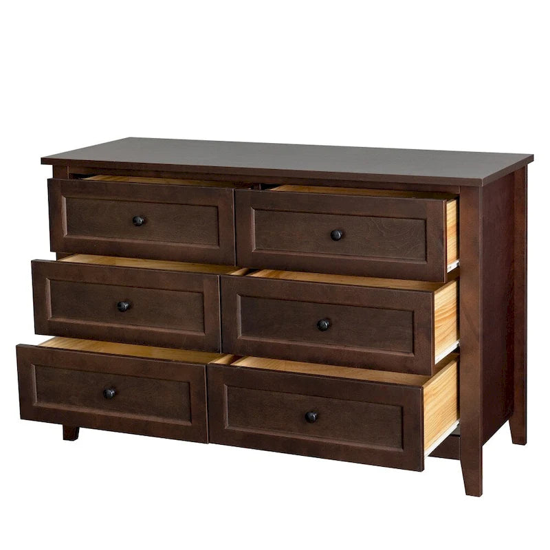 6-Drawer Dresser Storage Cabinet with Retro Round Handles - Auburn and White