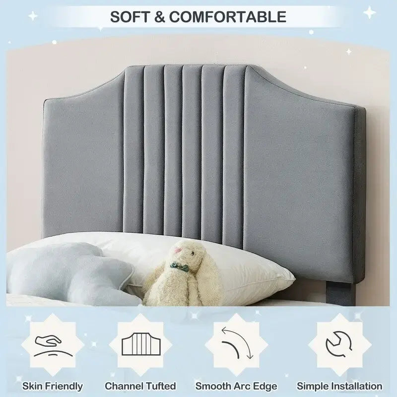 Twin Upholstered Platform Bed Frame with Padded Headboard - Pink and Grey