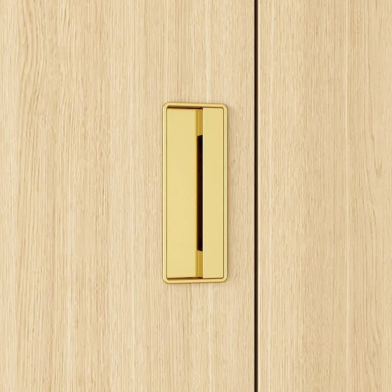 Wooden Wardrobe Closet Cabinet with Gold Handles - Natural Wood