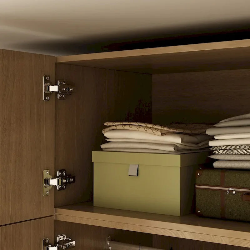 Wooden Wardrobe Closet Cabinet with Gold Handles - Natural Wood