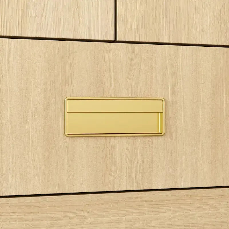 Wooden Wardrobe Closet Cabinet with Gold Handles - Natural Wood