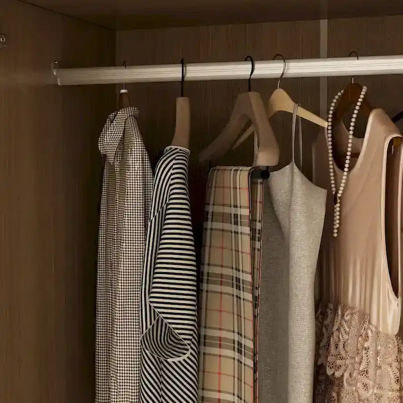 Wooden Wardrobe Closet Cabinet with Gold Handles - Natural Wood
