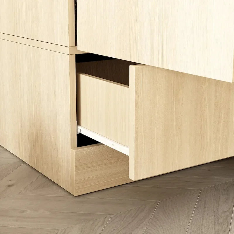 Wooden Wardrobe Closet Cabinet with Gold Handles - Natural Wood