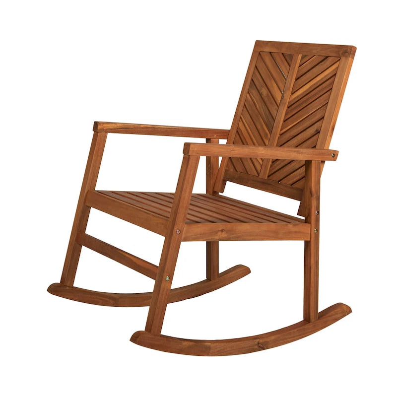 Carey Modern Chevron-Back 300-Lbs Support Acacia Wood Patio Outdoor Rocking Chair, by JONATHAN Y - 22.4 