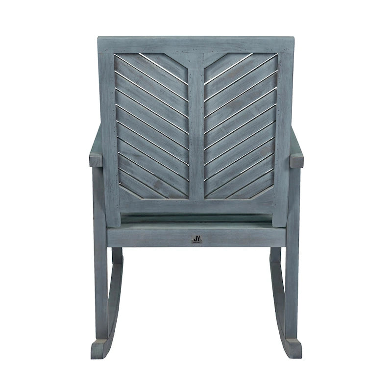 Carey Modern Chevron-Back 300-Lbs Support Acacia Wood Patio Outdoor Rocking Chair, by JONATHAN Y - 22.4