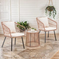 3 Piece Patio Bistro Set, Wicker Outdoor Patio Set with Coffee Side Table, Rattan Conversation Set for Balcony, Lawn, Garden