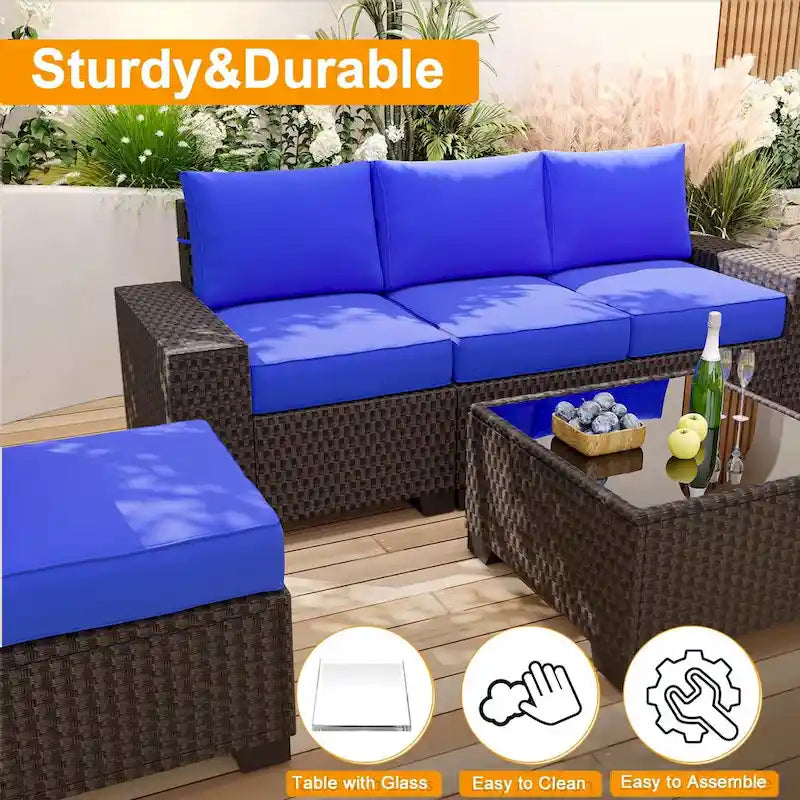 Eie 6-piece Outdoor Patio Furniture Wicker Sectional Sofa Set